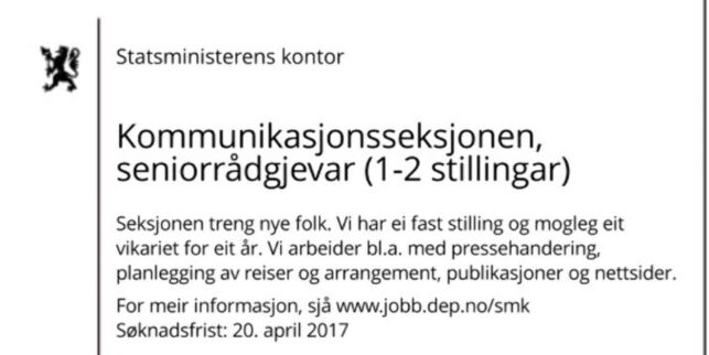 Utlyste stillinger ved Statsministerens kontor. Klarer du å se feilene?