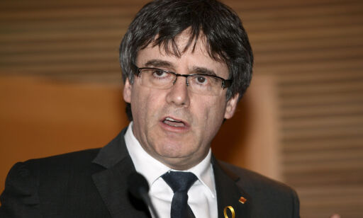 Deposed leader of Catalonia's pro-independence party Carles Puigdemont speaks at a press conference in Finnish Parliament in Helsinki, Finland on Thursday March 22, 2018. (Martti Kainulainen/Lehtikuva via AP)
