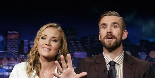 OSLO 20180920.
Helene Olafsen og Stian Blipp under Senkveld på TV2. Et talkshow i studio med kjente gjester, underholdning og musikk.
Foto: Berit Roald / NTB scanpix